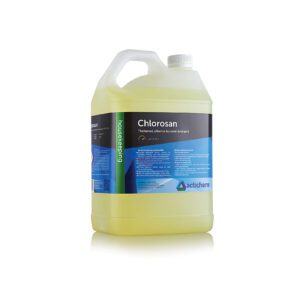 Thickened chlorine detergent and disinfectant.