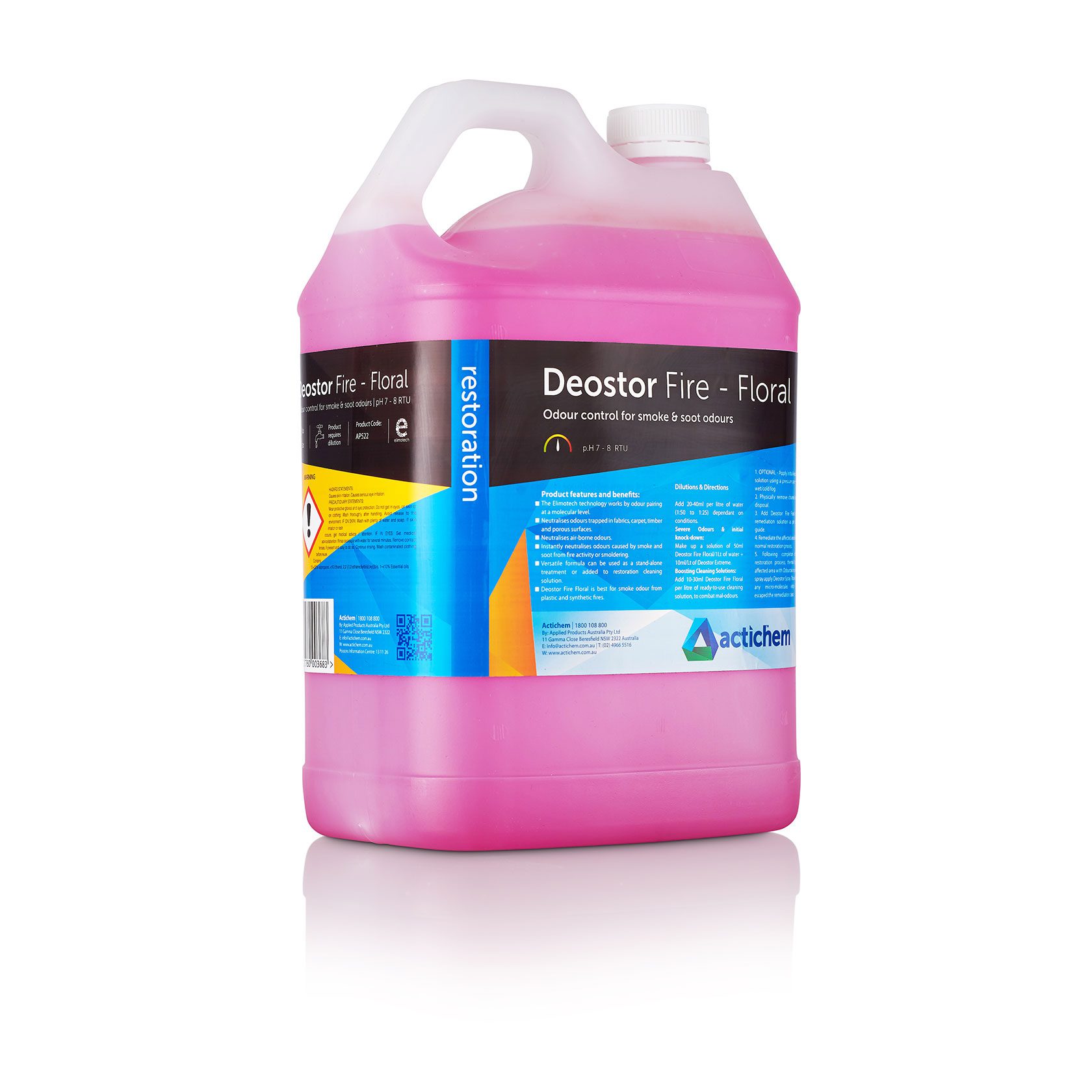 Odour neutraliser for eradicating odours caused by smoke & soot. Particularly plastic & synthetic fires.